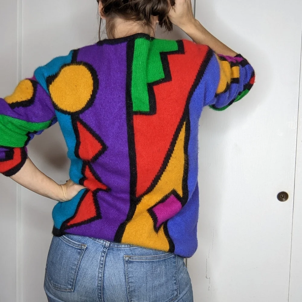 90's Colorblock Angora Geometric Sweater - Picture 3 of 14